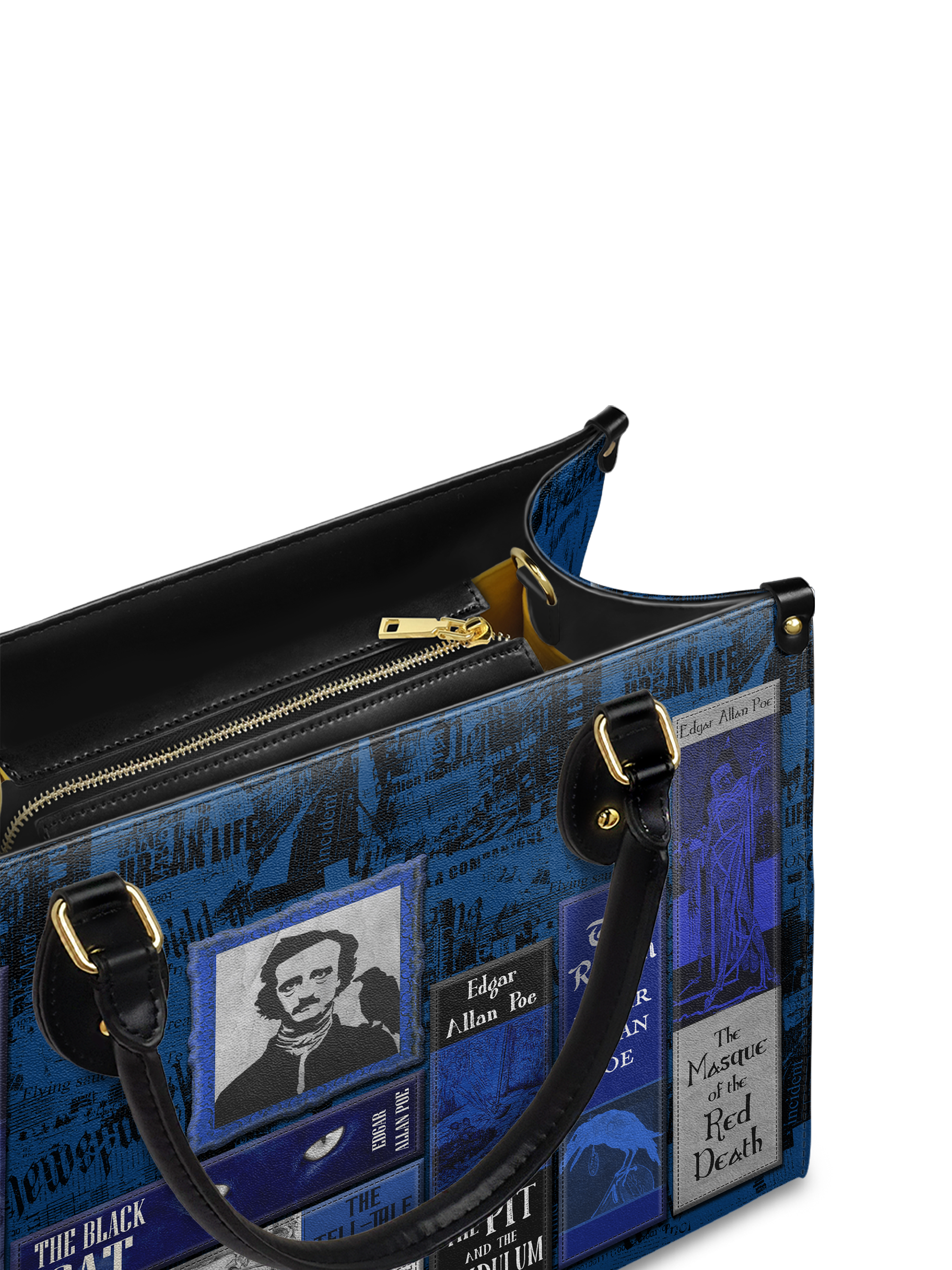 "Poe's Library" Midnight Ink Leather Handbag