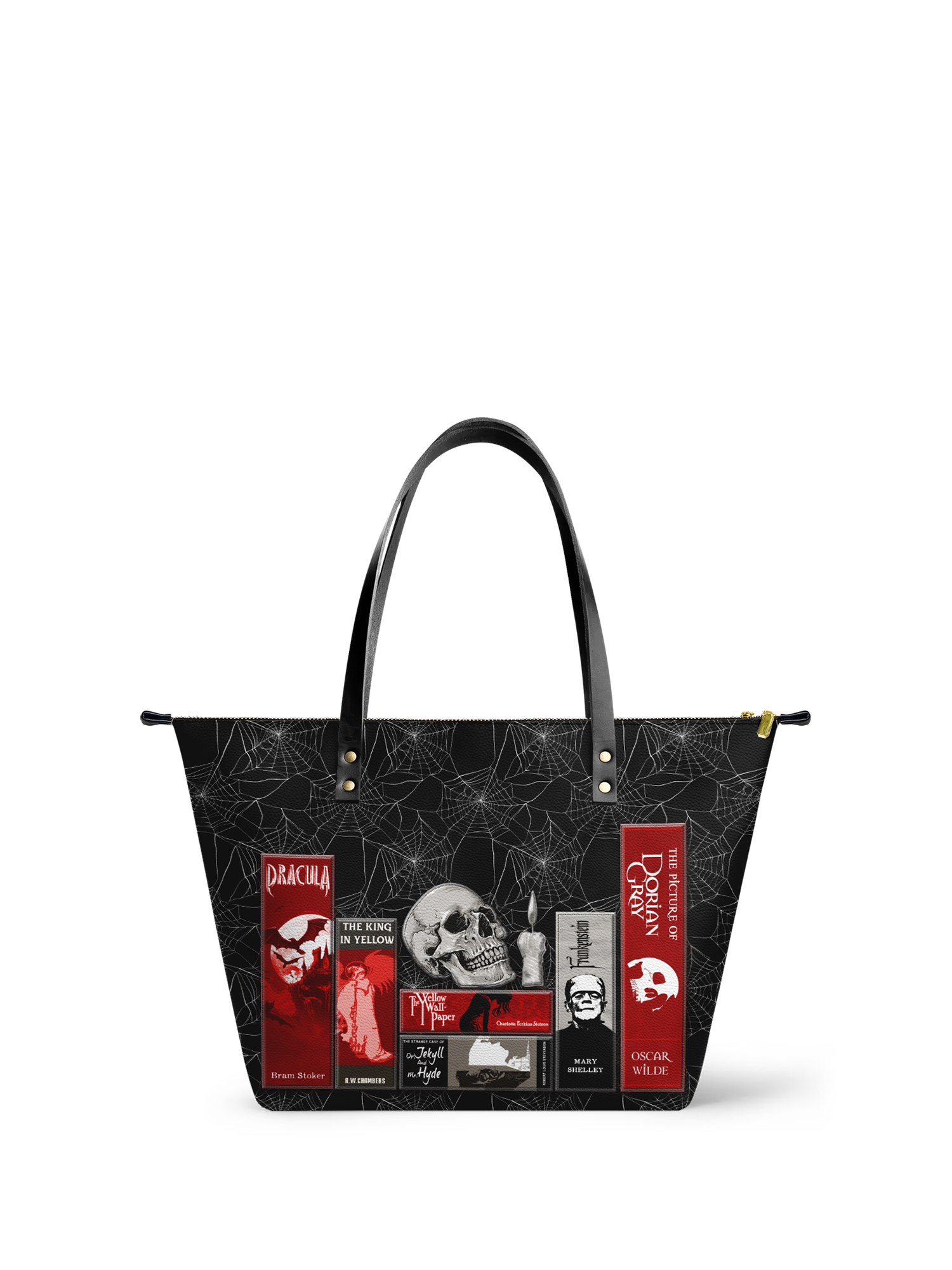 "The Codex of Gothic Tales" Black Widow’s Kiss Leather Tote Bag