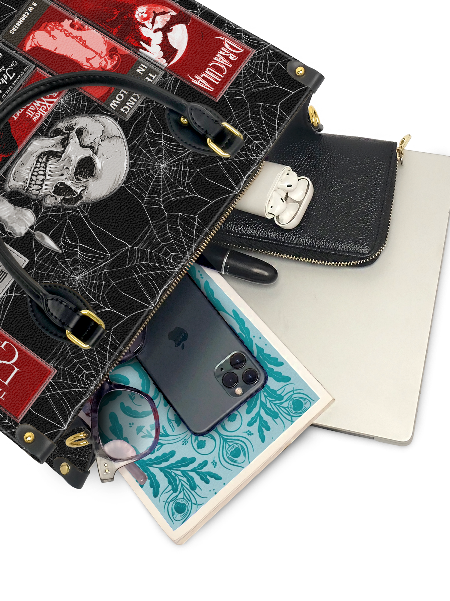 "The Codex of Gothic Tales" Black Widow’s Kiss Leather Handbag