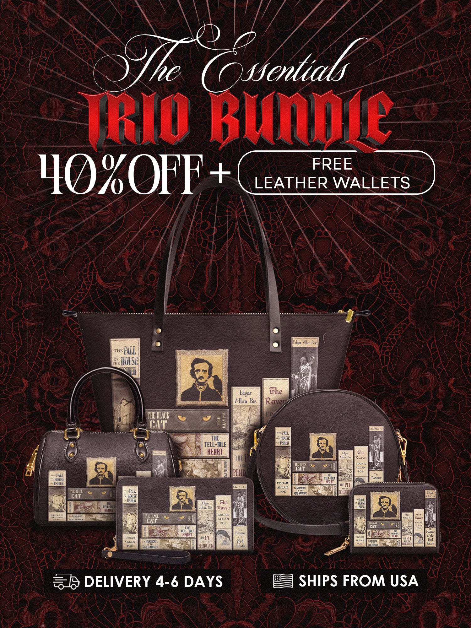 "Poe's Library" Ashen Black The Essentials Trio Bundle