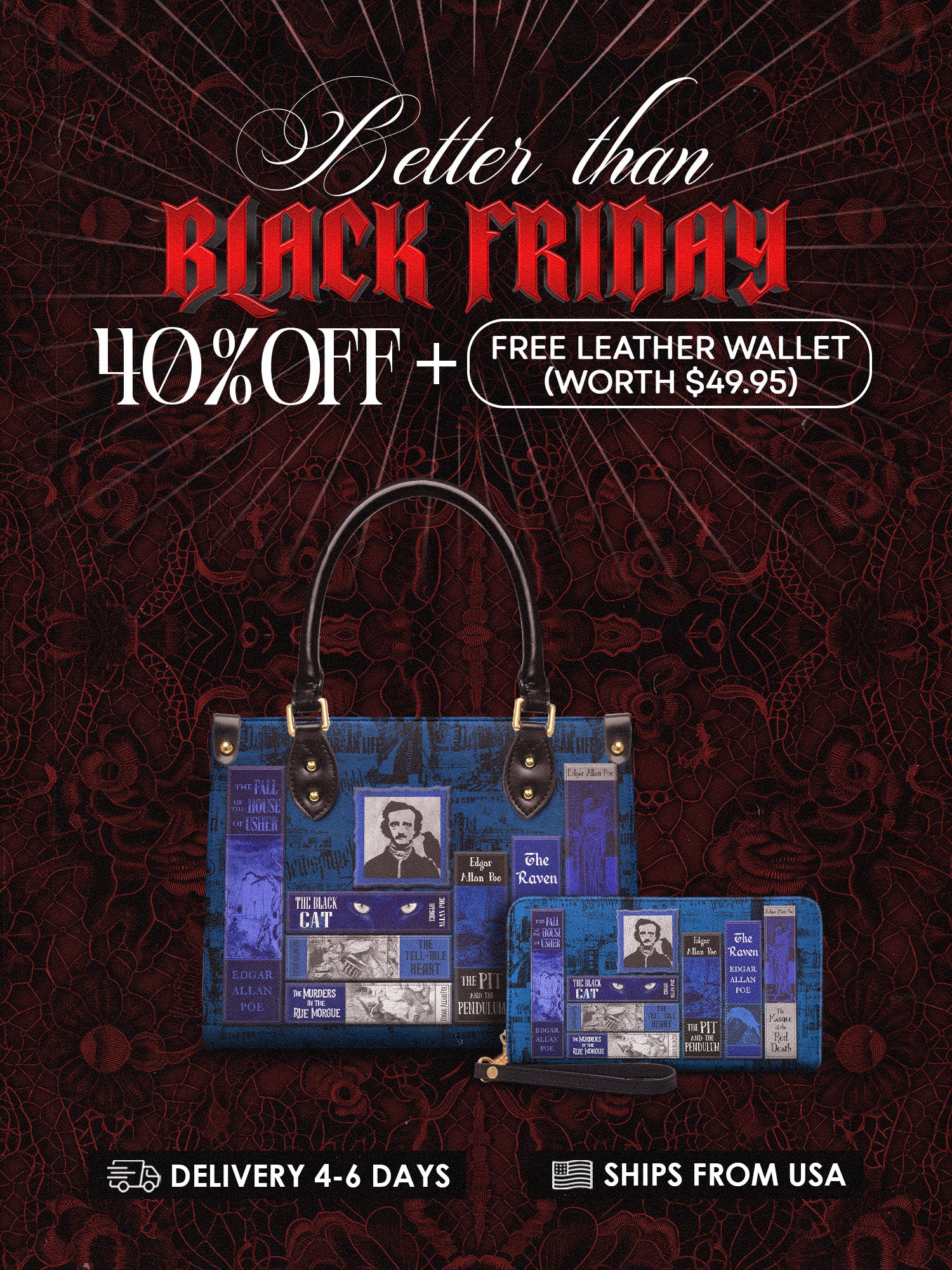"Poe's Library" Midnight Ink Small Leather Handbag Deal