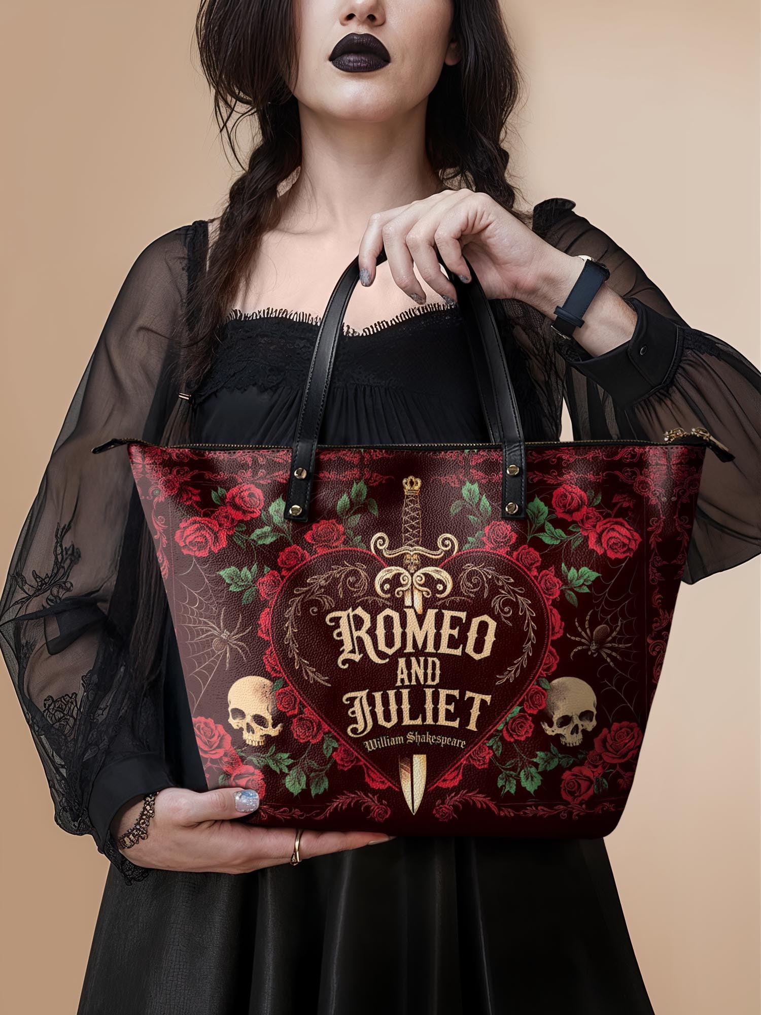"Romeo And Juliet" Poison Rose Leather Tote Bag