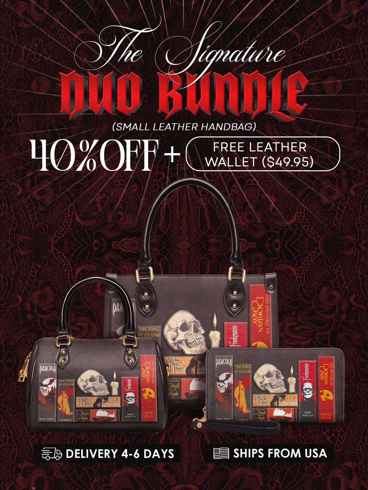 "The Codex of Gothic Tales" Deadlight Black The Signature Duo Bundle (Small Leather Handbag)