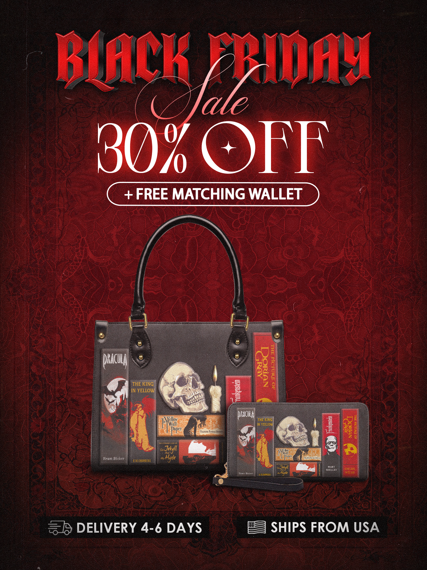 "The Codex of Gothic Tales" Deadlight Black Small Leather Handbag Deal