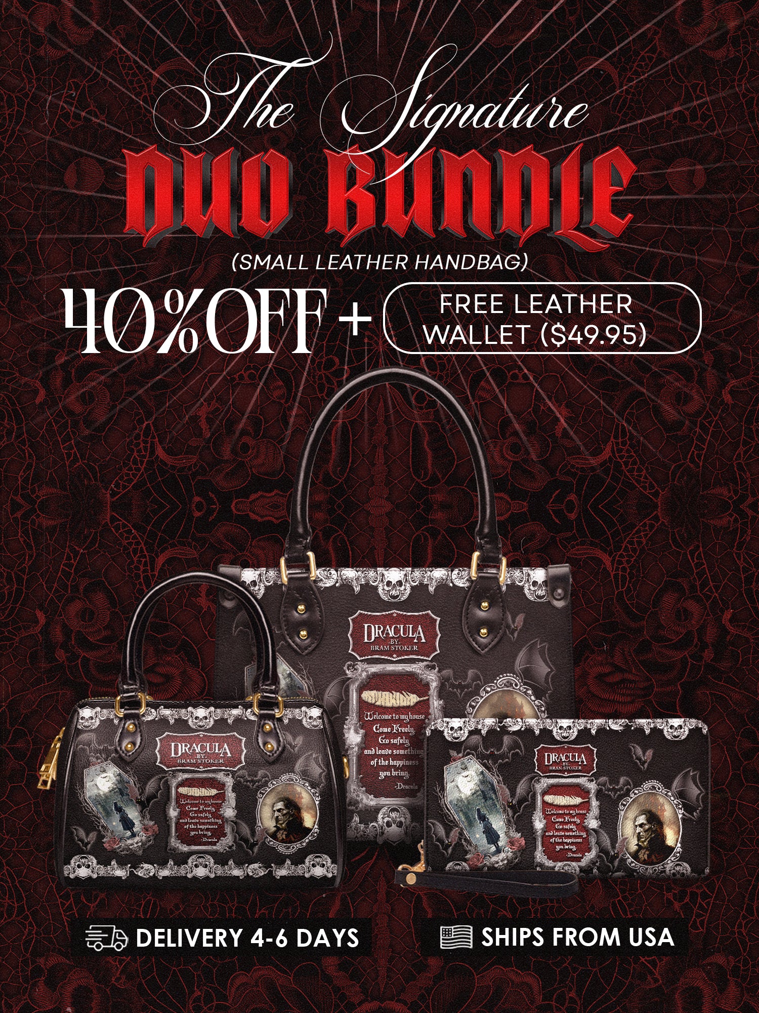 "The Dracula" The Signature Duo Bundle (Small Leather Handbag)