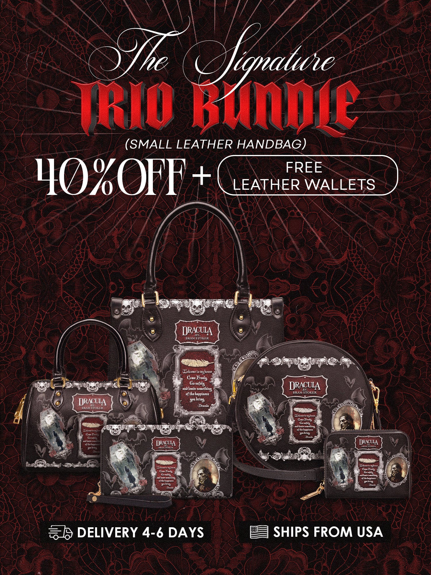 "The Dracula" The Signature Trio Bundle (Small Leather Handbag)