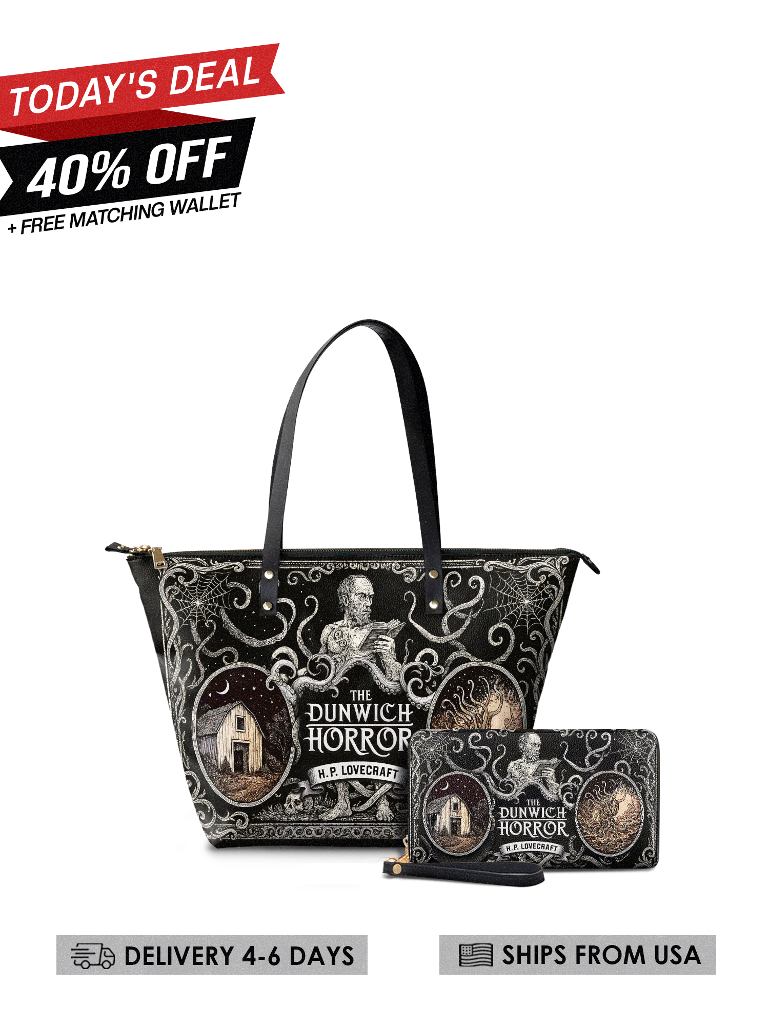 "The Dunwich Horror" Leather Tote Bag Today's Deal