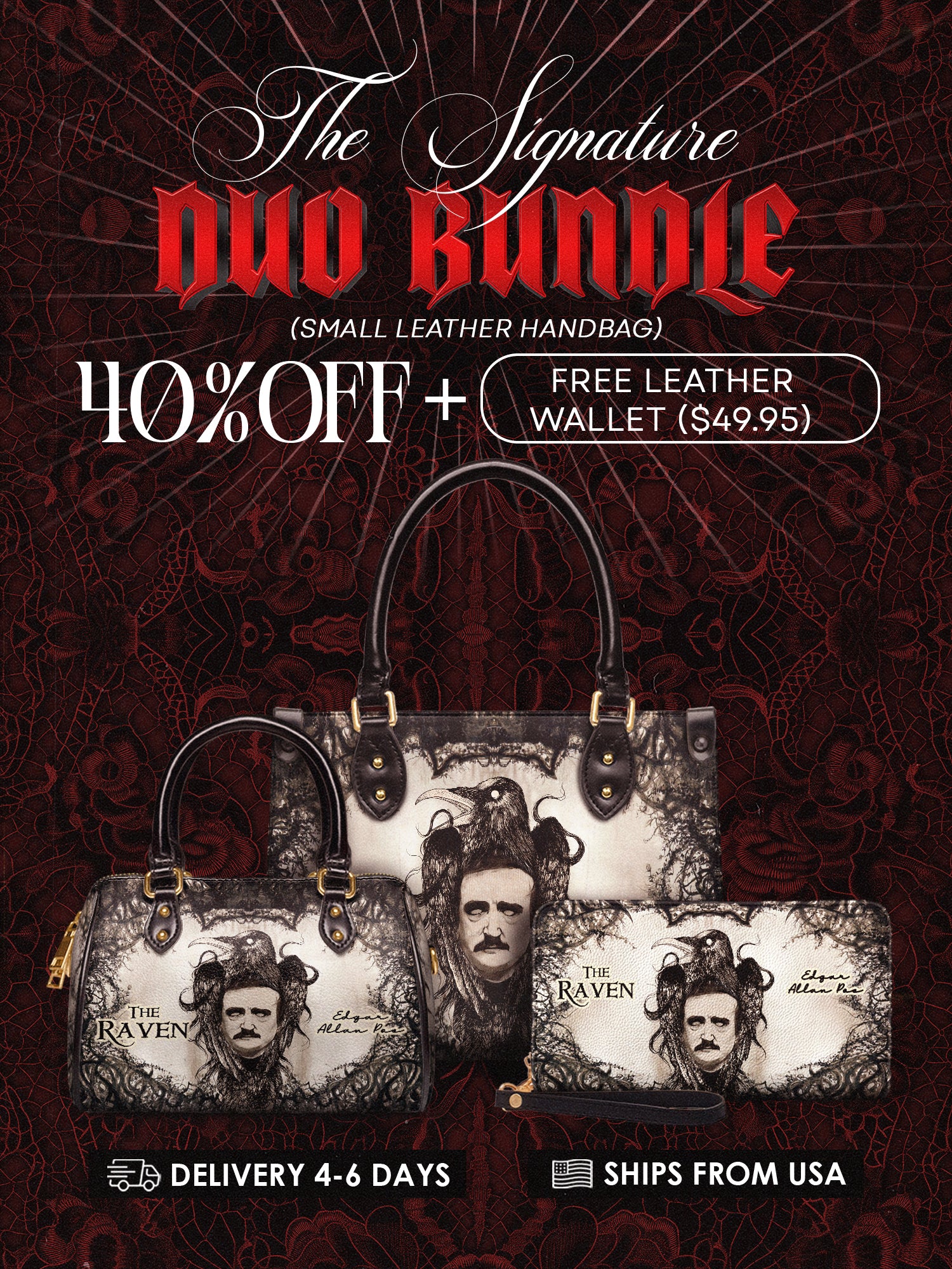 "The Raven" The Signature Duo Bundle (Small Leather Handbag)