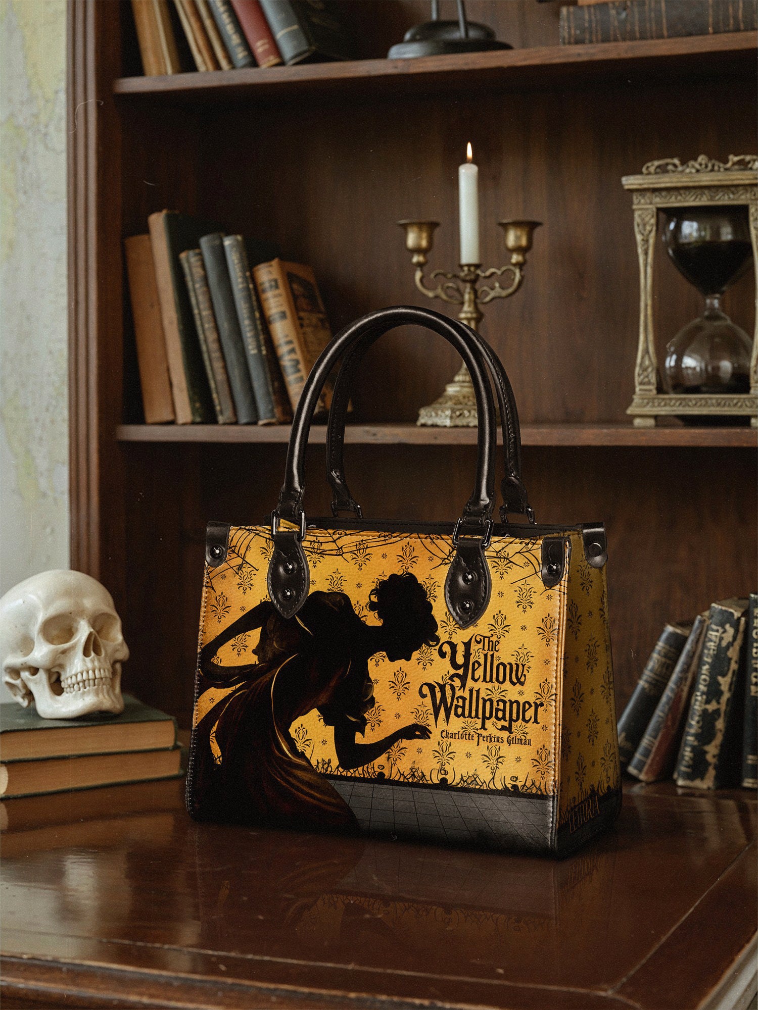 "The Yellow Wallpaper" - Black Interior - Small Leather Handbag